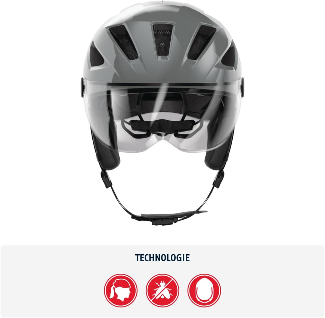 ABUS Stadthelm Pedelec 2.0 ACE - Fahrradhelm mit Rücklicht, Visier, Regenhaube, Ohrenschutz - für Da