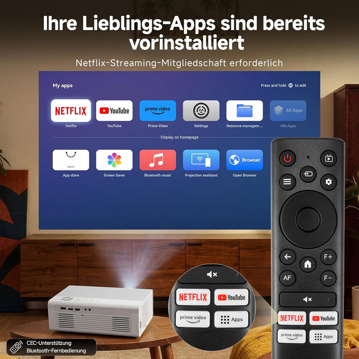4K Smart Beamer mit WLAN & Bluetooth, KOGATA Projektor mit Autofokus, 6D Keystone, HDR10+ | Kompatib