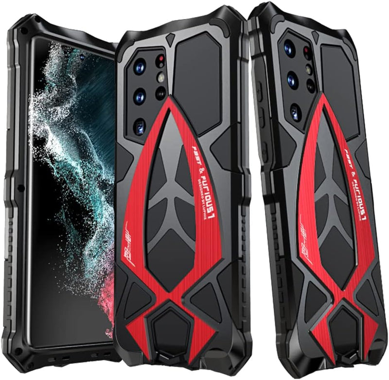 CeeEee Handyhülle für Galaxy S22 Ultra 5G Metall Case Samsung Silikon Stossfeste Hülle Rugged Unzerb