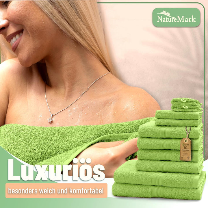 GREEN MARK Textilien 10 TLG. FROTTIER Handtuch-Set mit verschiedenen Grössen 4X Handtücher, 2X Dusch