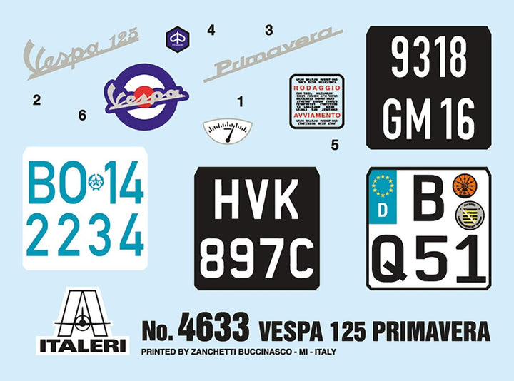 Italeri 4633 Vespa 510104633-1:9 125 "Primavera, Modellbau, Bausatz, Standmodellbau, Basteln, Hobby,