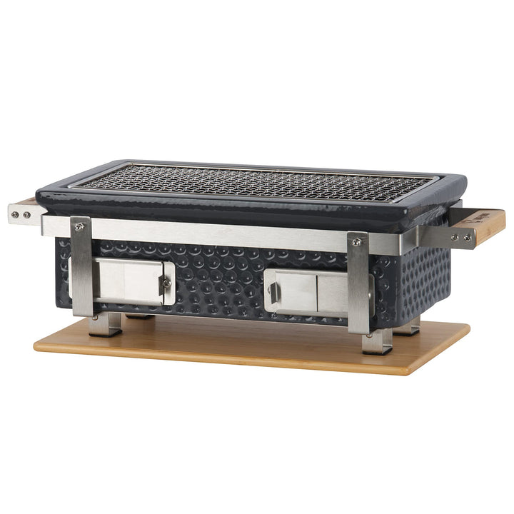 BBQ-Toro Keramik Tischgrill mit Holzunterlage | 50 x 23 x 17 cm | Hibachi Tischgrill ohne Strom | Gr