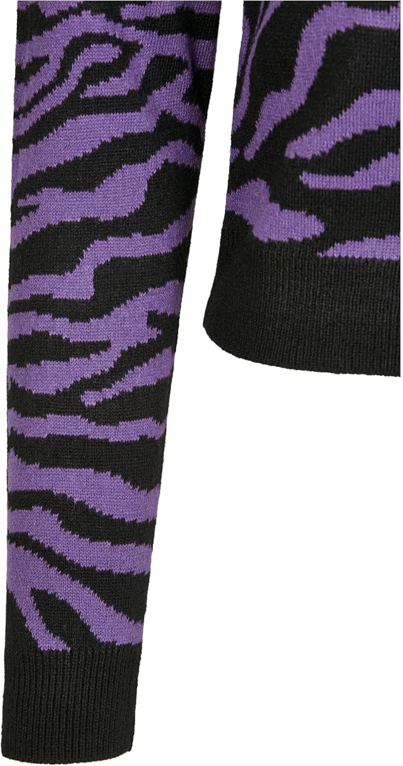 Urban Classics Damen Ladies Short Tiger Sweater Pullover, Mehrfarbig (Blk/Pur 00040), Small (Herstel