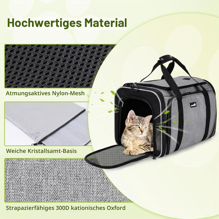 Pecute Katzentransportbox Transportbox Katze Gross, 48x33x34cm Erweiterbar Katzenbox für 2 Katzen Hu