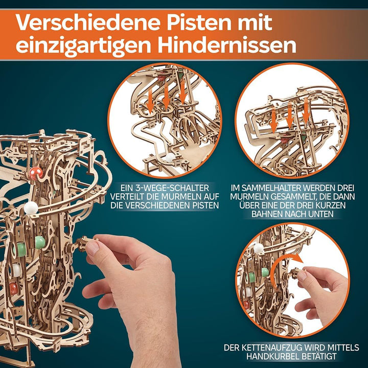 UGEARS Holz Marble Run Chain Hoist - Mechanische 3D Holzpuzzle für Erwachsene, DIY Modellbausatz für