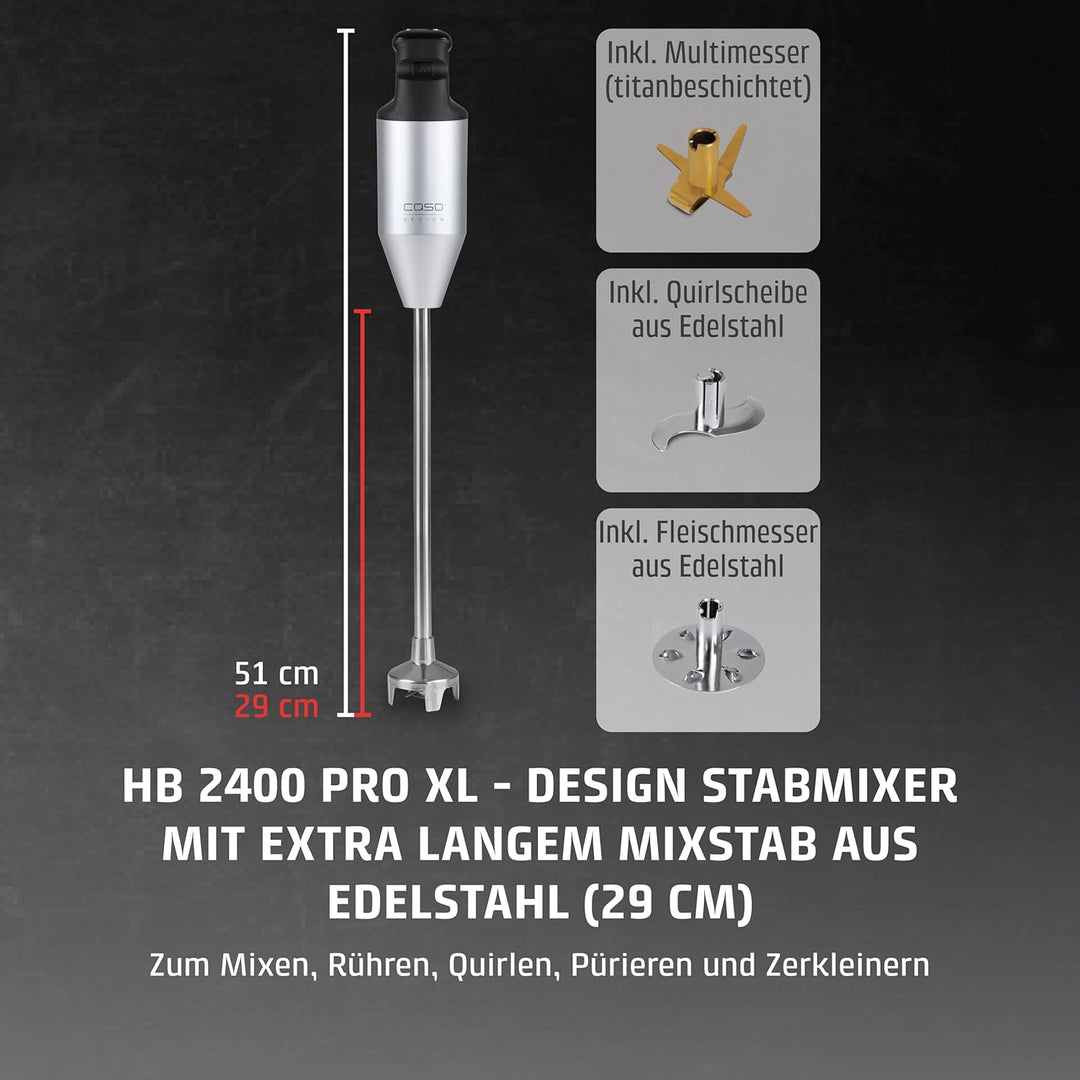 CASO HB 2400 Pro XL-Design Stabmixer Inkl. Zubehör, kraftvoller Stabmixer zum Mixen, Rühren, Quirlen