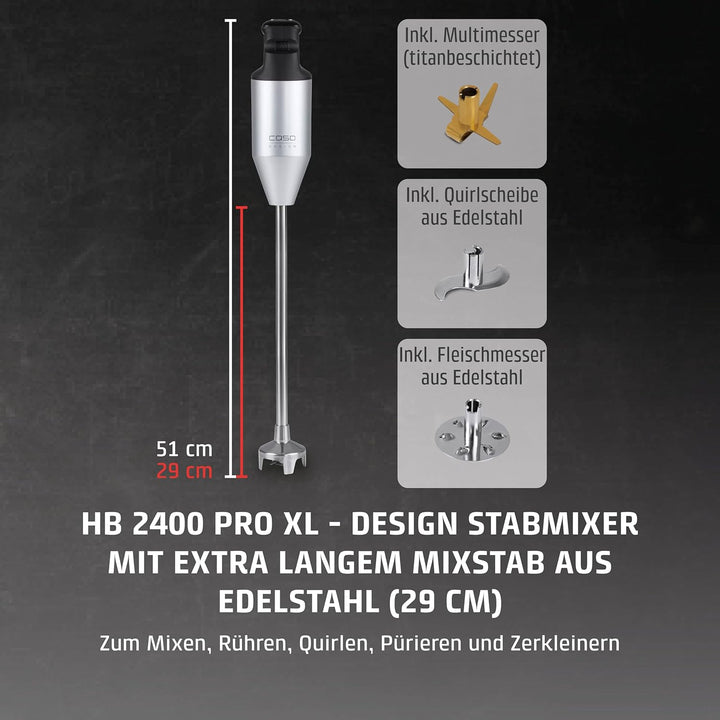 CASO HB 2400 Pro XL-Design Stabmixer Inkl. Zubehör, kraftvoller Stabmixer zum Mixen, Rühren, Quirlen