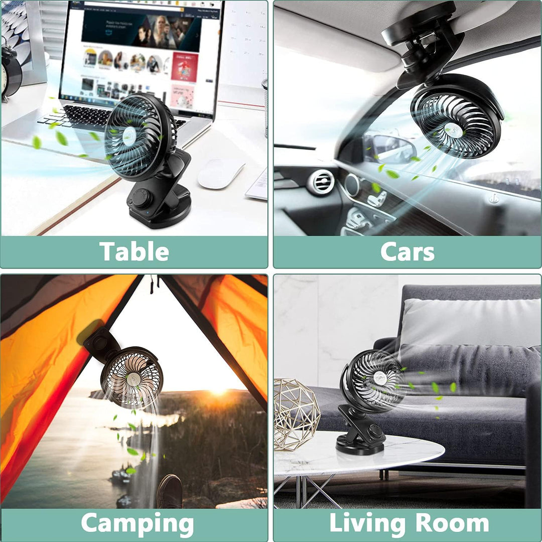 Verbesserte Mini USB Clip Ventilator mit 5000mAh Akku 2 in 1 Tischventilator Clip Fan, Auto-Oszillie