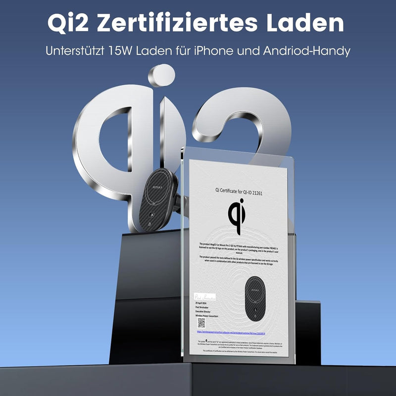 pitaka Handyhalterung mit Ladefunktion Qi2 Laden Kompatibel mit Magsafe Autohalterung 15W Autoladege