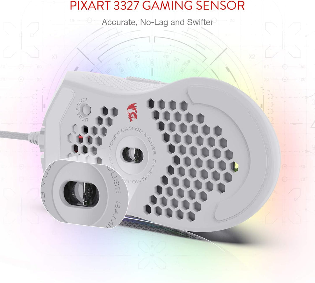 Redragon M808 Storm Leichtgewicht RGB Gaming Maus, 85g Ultraleichte Waben Design - 12.400 DPI Optisc