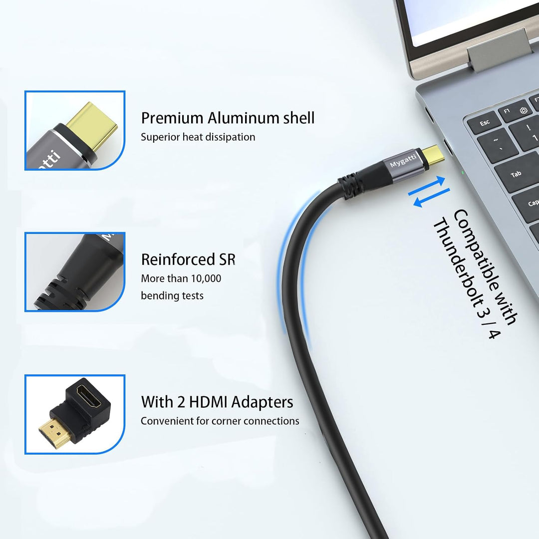 USB C auf HDMI Kabel 15 M,Typ-C auf HDMI 4K UHD(Thunderbolt 4/3 kompatibel),mit 90-Grad und 270-Grad