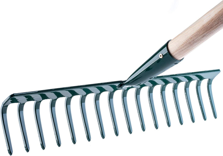 KADAX Rechen aus Metall, Flache Harke mit Stiel aus Holz, Laubbesen für Garten, Beet, Laubrechen, Ra