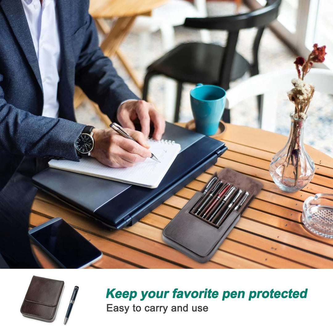 Hiram Leder-Füllfederhalter-Etui für 6 Stifte, Tragbare Aufbewahrungsbox für Stifte aus Pflanzlich G