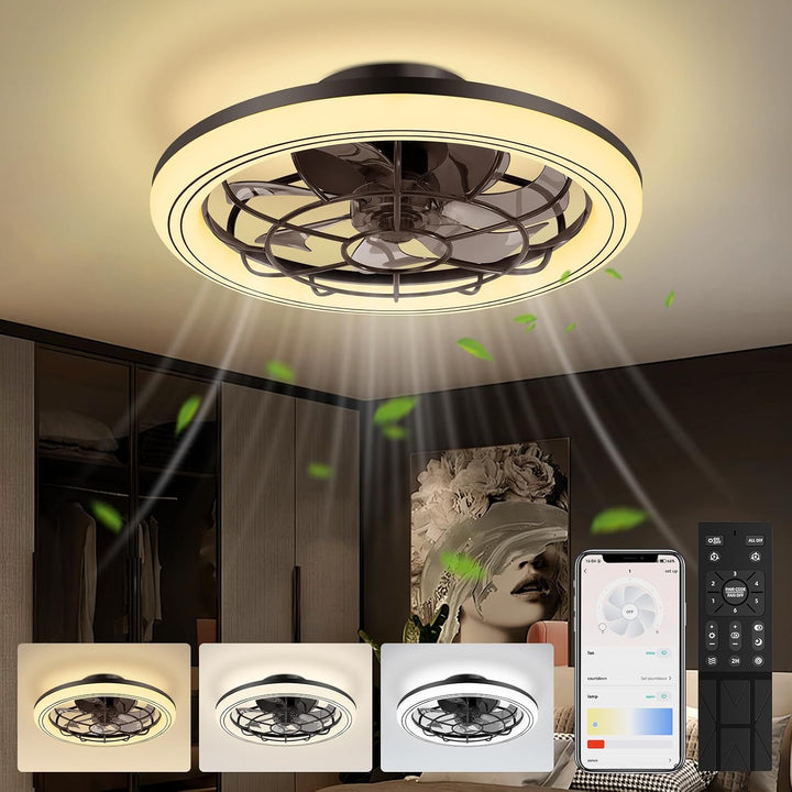 49cm Deckenventilator mit Beleuchtung und Fernbedienung Leise, Dimmbar Deckenlampe mit Ventilator, M