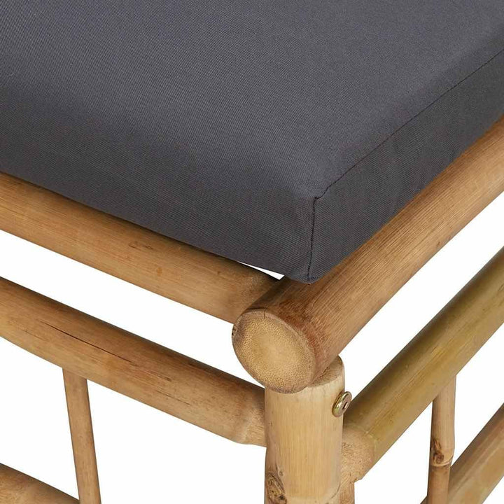 vidaXL 2-TLG. Garten-Lounge-Set mit Dunkelgrauen Kissen Bambus Eckteil + Mittelteil Dunkelgrau, Eckt