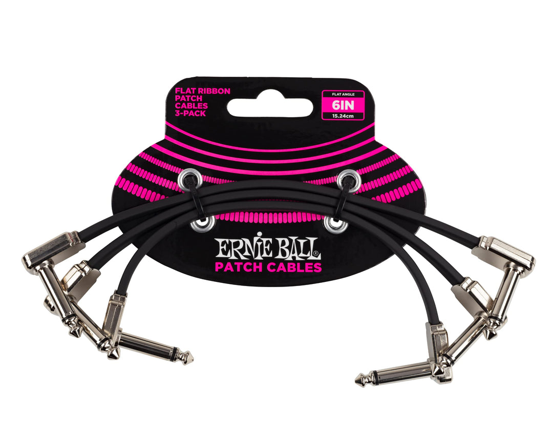 Ernie Ball Flachband-Patchkabel, 3er-Pack, 15,24 cm Schwarz 15 cm 3 Stück, Schwarz 15 cm 3 Stück