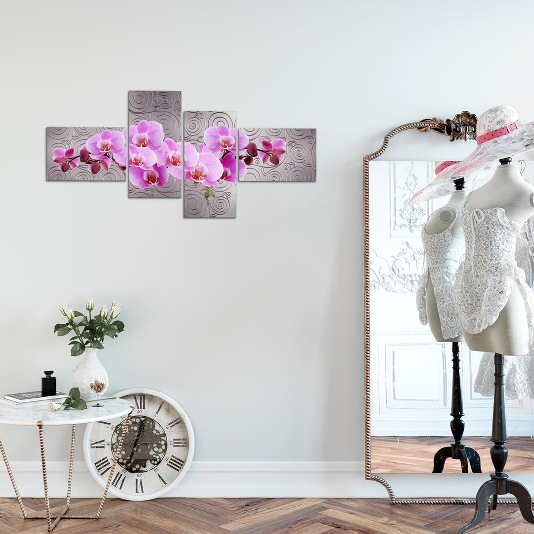 Runa Art Bild Modern Blumen Orchidee - Made in Germany - Wandbilder Abstrakt Violett Grau 4 Teilig 2