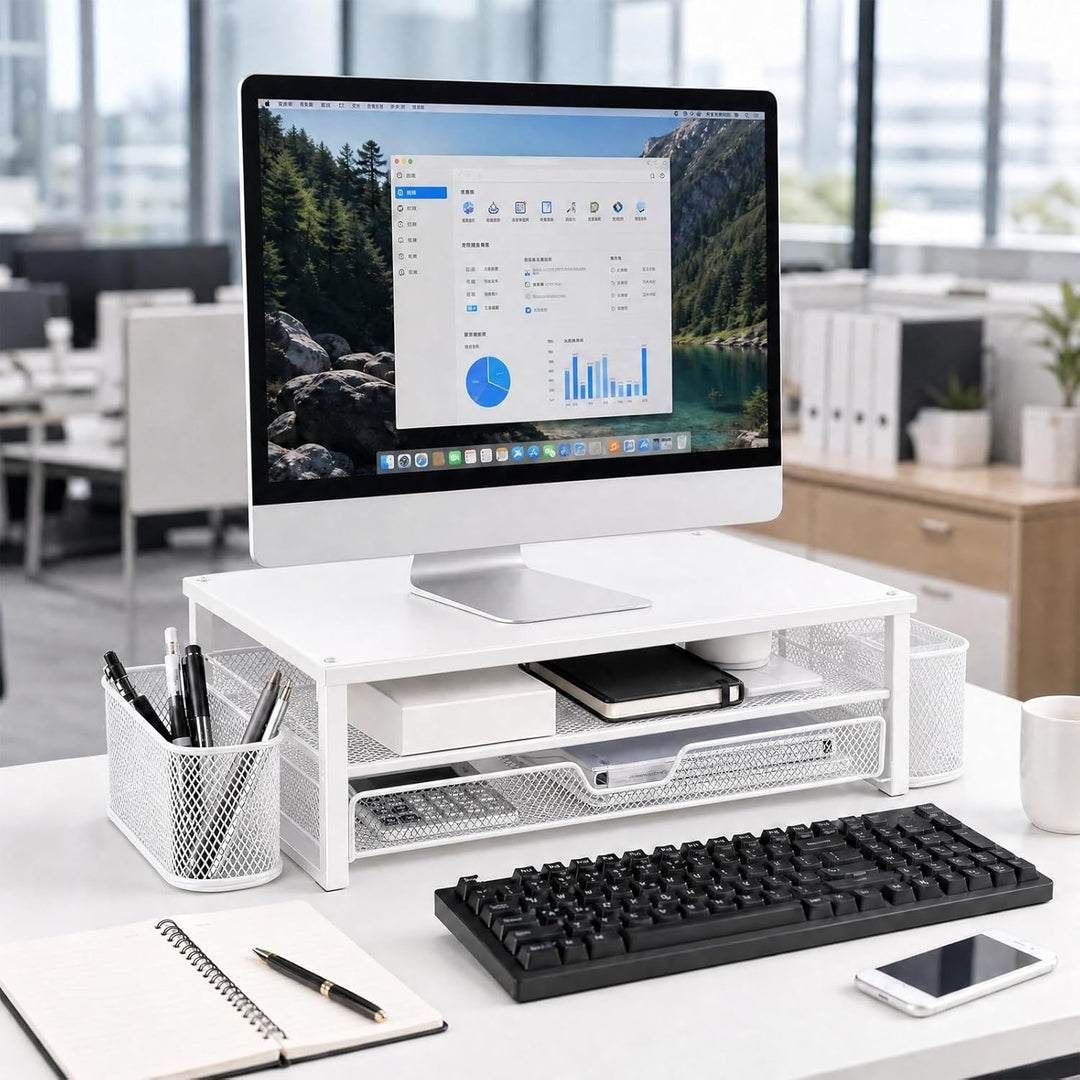 Monitorständer mit Schublade & 2 Stifthaltern - Ergonomische Schreibtisch-Erhöhung für Laptop & Bild