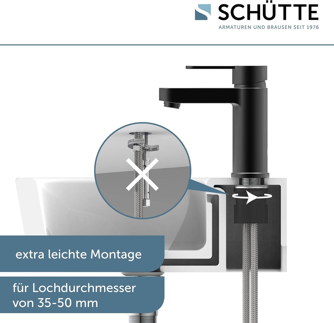 Waschtischarmatur ELEPHANT, Badarmatur, Einhebelmischer mit Ablaufgarnitur, Schwarz matt, Schwarz Ma