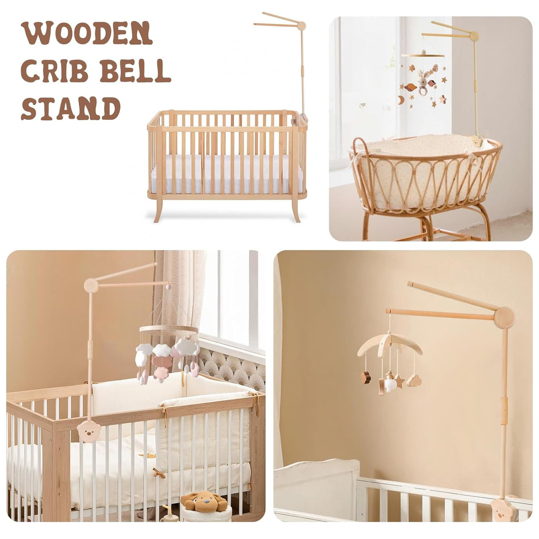 Mobile Halterung Holz für Babybett, Mobile Ständer Niedlicher Bärenform Design, 360°Drehbar Baby Mob