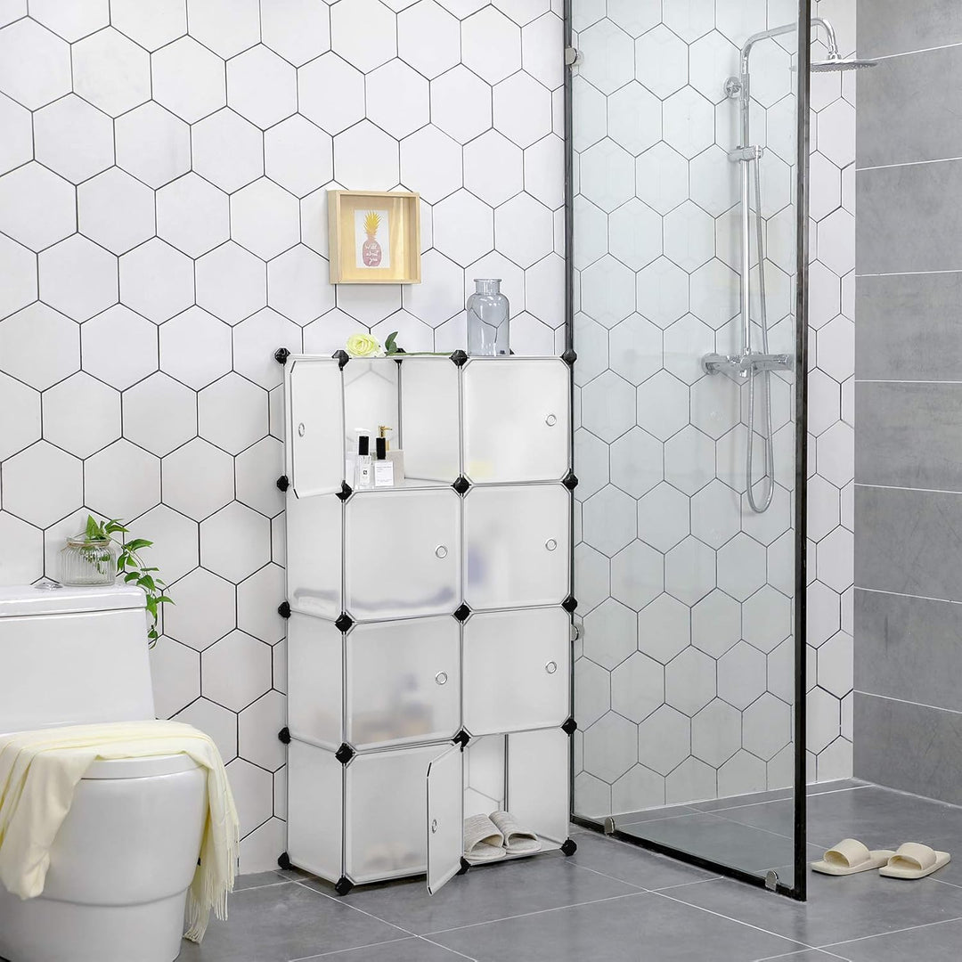 SONGMICS Regalsystem, Schuhregal, Set aus 9 Würfeln, Kleiderschrank aus Kunststoff, mit Türen, Steck