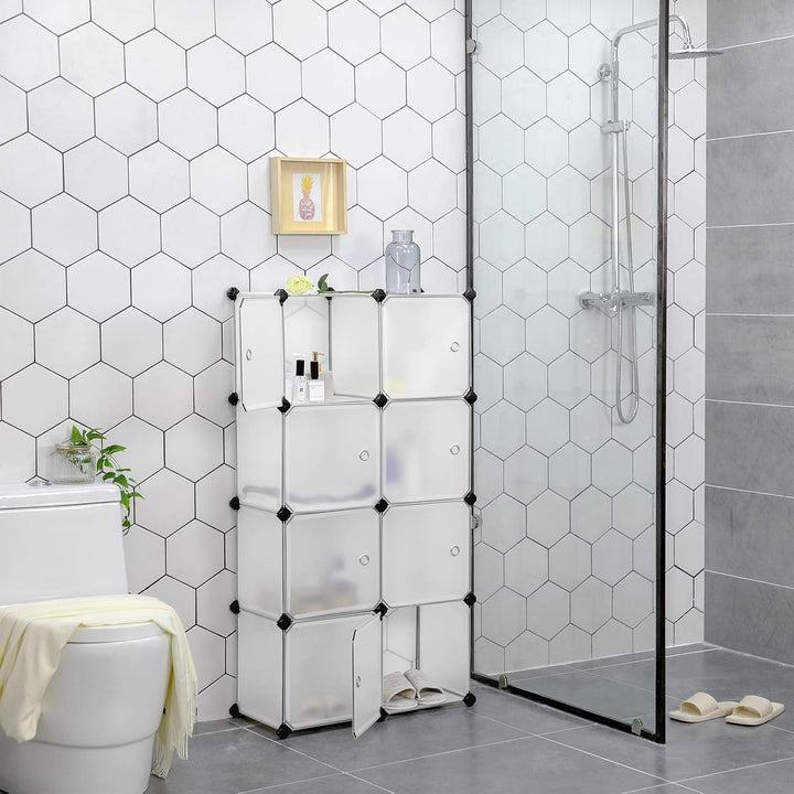 SONGMICS Regalsystem, Schuhregal, Set aus 9 Würfeln, Kleiderschrank aus Kunststoff, mit Türen, Steck