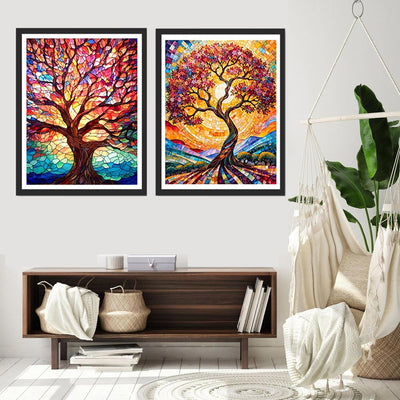 Qianbaiuk 2 Stück Malen Nach Zahlen Erwachsene Baum des Lebens-Malen Nach Zahlen Baum,DIY Acrylpigme
