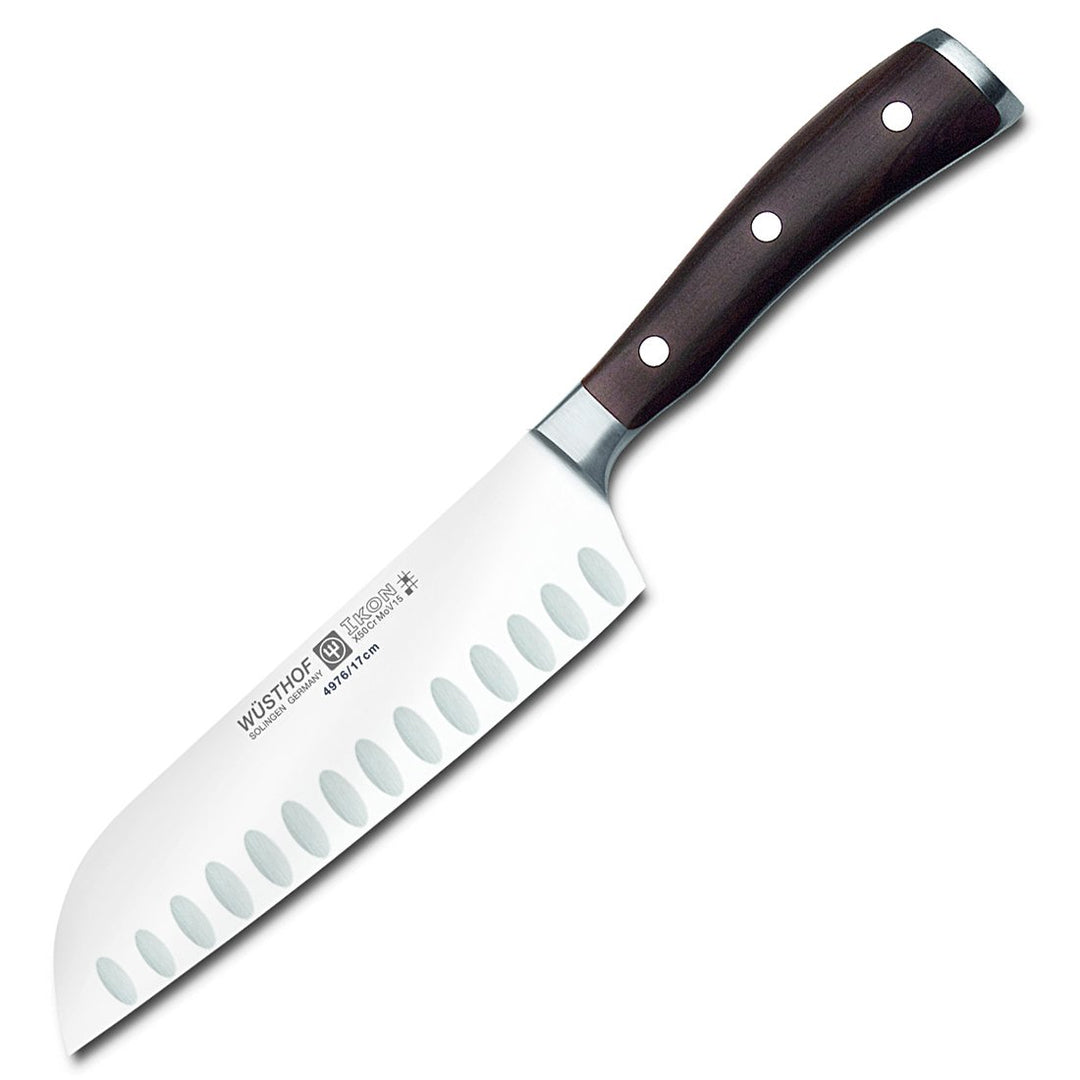Wüsthof Santoku, Ikon (4976), 17 cm Klinge mit Kullenschliff, geschmiedeter Doppelkropf, Edelstahl,