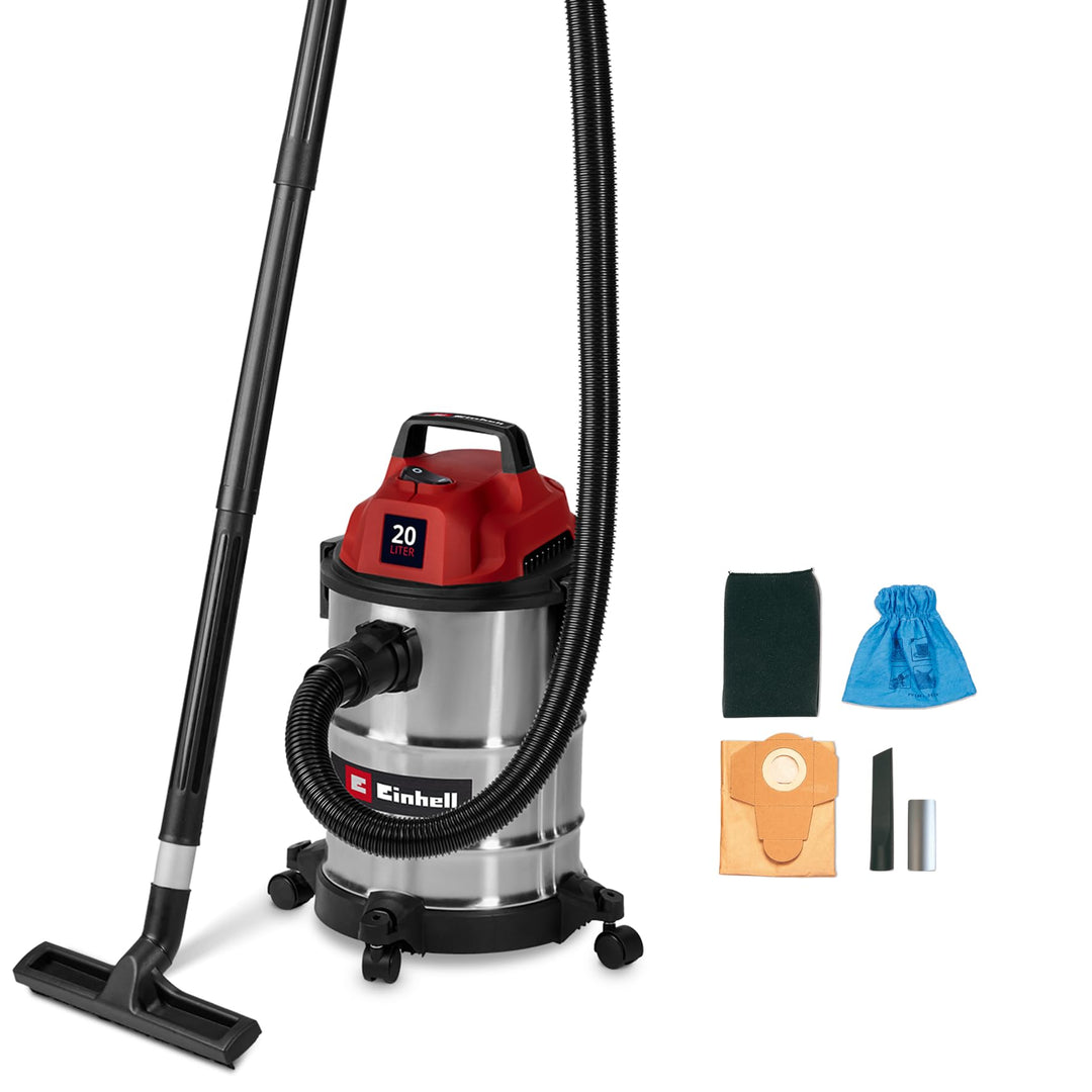Einhell Nass-Trockensauger TC-VC 2045 S (900 W, 180 mbar Saugleistung, 20 L Edelstahlbehälter, Rolle