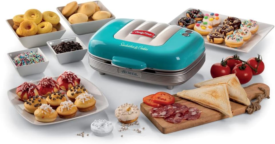 Ariete 1972 Sandwiches & Cookies Party Time, Elektrische Multifunktionsplatte, 700 Watt, 3 antihaftb