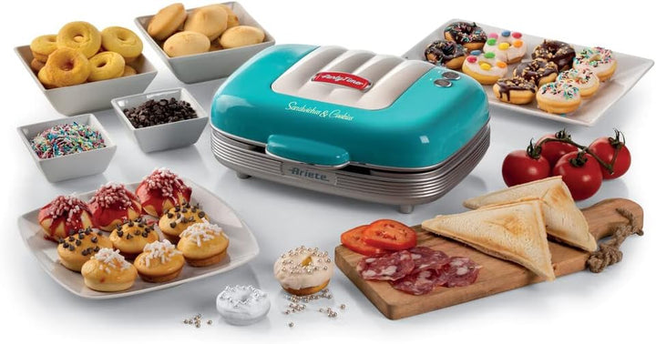 Ariete 1972 Sandwiches & Cookies Party Time, Elektrische Multifunktionsplatte, 700 Watt, 3 antihaftb