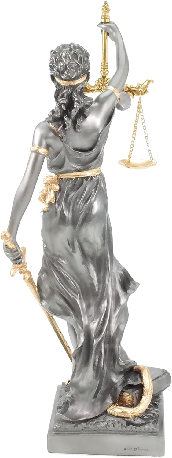 Veronese Figur der Justitia römische Göttin der Gerechtigkeit Gold silberfarben Skulptur Anwalt