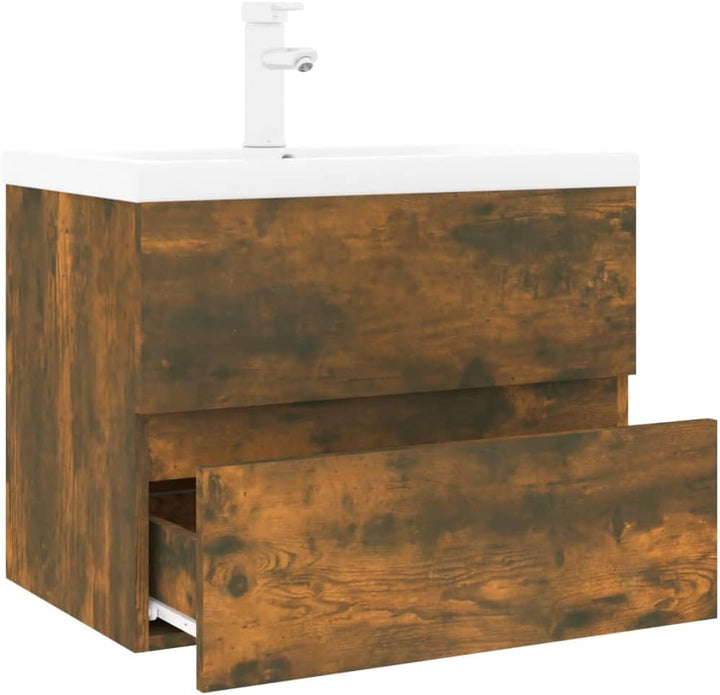 WIFESE Waschbeckenschrank mit Einbaubecken & Wasserhahn 61x39x18,5 cm Räuchereiche Holzwerkstoff Was