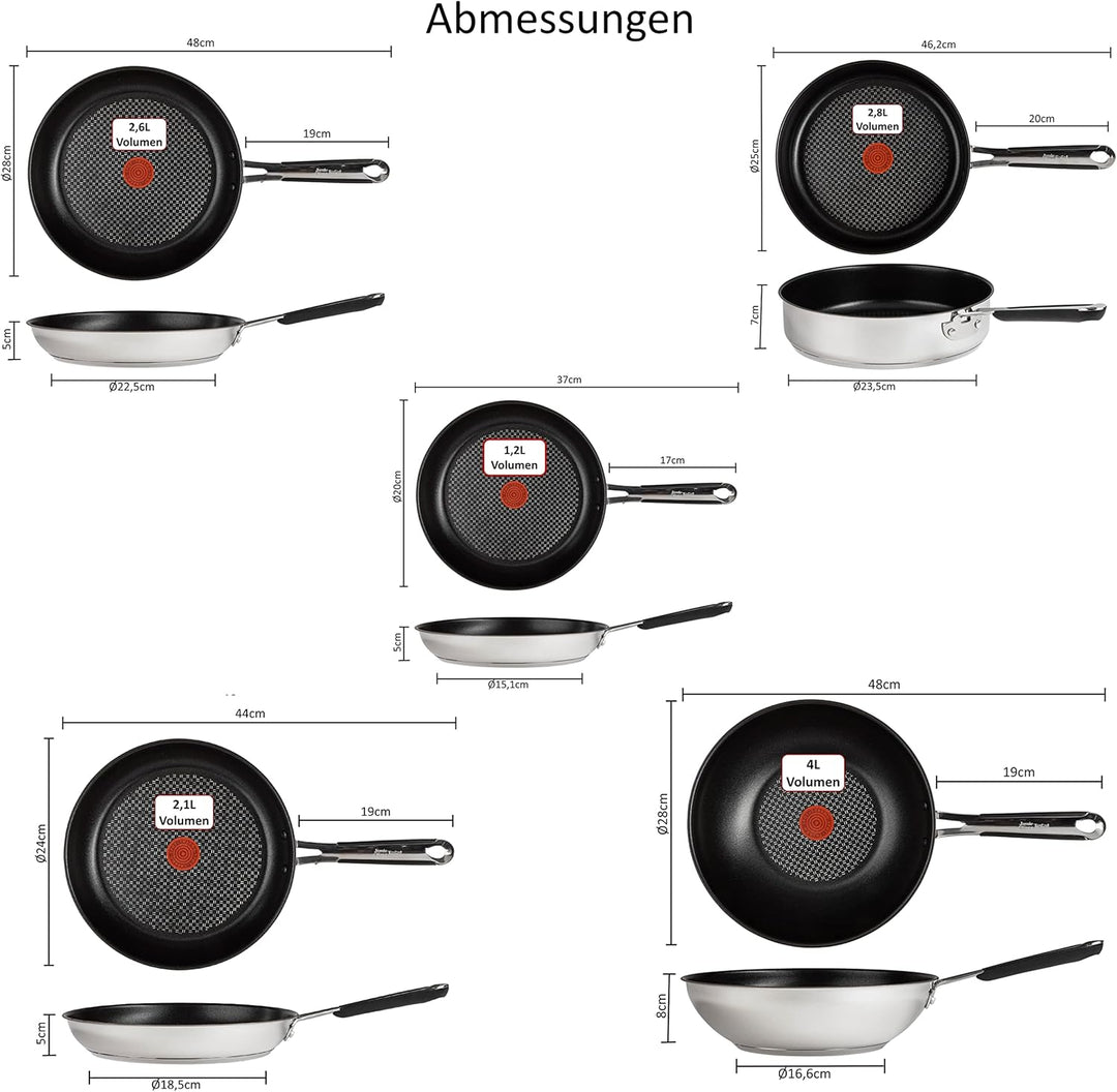 Tefal E30 Jamie Oliver Pfannen-Set Induktion 9 tlg -SET19- Schmorpfanne mit Deckel 25 cm , Wok mit D