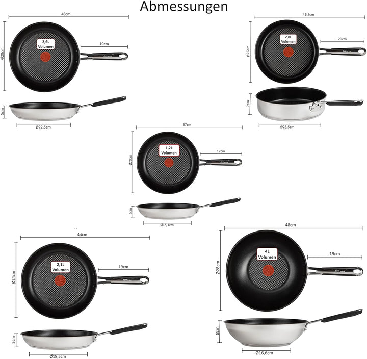 Tefal E30 Jamie Oliver Pfannen-Set Induktion 9 tlg -SET19- Schmorpfanne mit Deckel 25 cm , Wok mit D