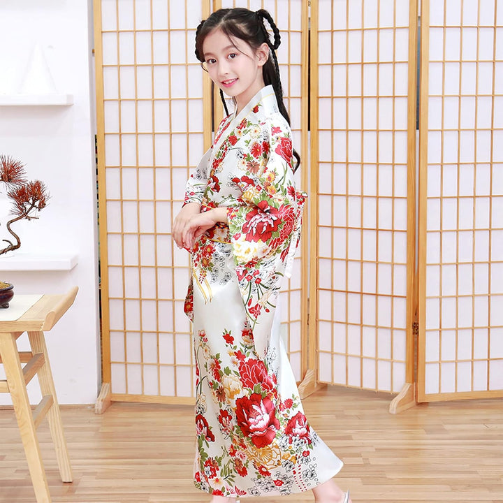 KRUIHAN Kimono Kinder,Satin Kimono Kleid,Kimono Morgenmantel Japanisch Kinder,Halloween Kostüm Mädch