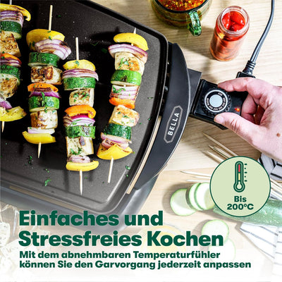 BELLA Elektro-Keramik-Titan-Grillplatte, Antihaftbeschichtung, grosse eintauchbare Kochfläche und he