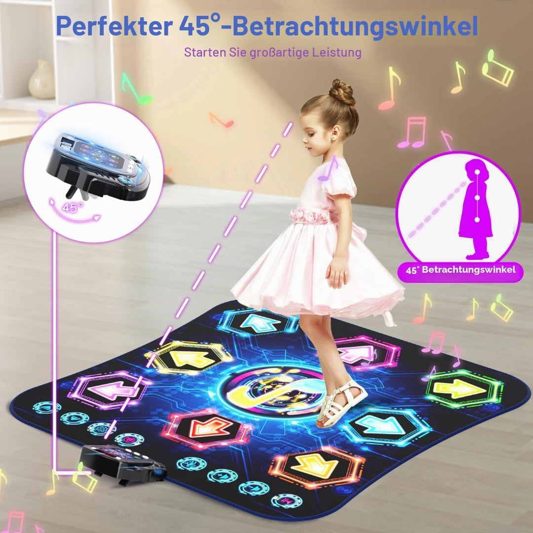 Tanzmatte für Kinder ab 3-12 Jahre, 2025 Leuchtendes 8 Tasten Tanzmatte mit Bluetooth, Verbessertes