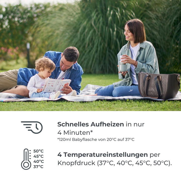 Nuvita 1162 Universeller Tragbarer Babyflaschenwärmer - Schnelles Erhitzen & Wärmespeicherung, 4 Tem