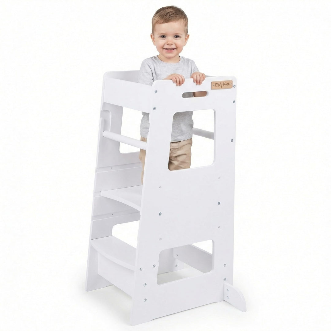 KiddyMoon Lernturm Für Kinder Ab 1 Jahr, Anti Kipp Schutz, Höhenverstellbar (3-Stufiger), Montessori