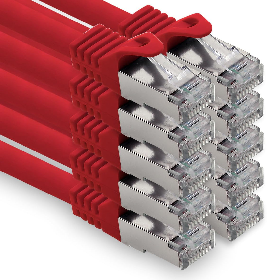 freiwerk 0,5m - rot - 10 Stück CAT.7 Netzwerkkabel Lan Ethernet Patch Kabel S-FTP LSZH PIMF 10GB s R