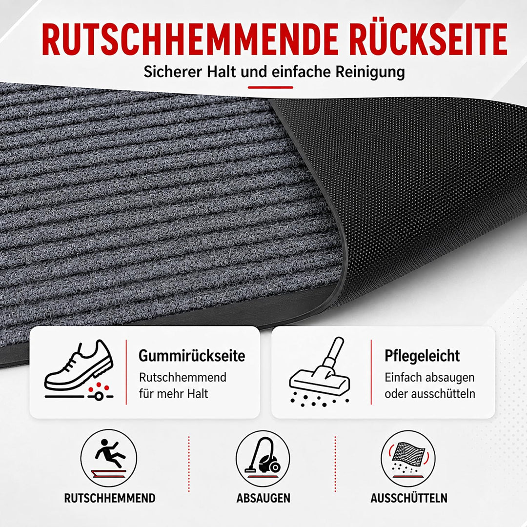 Fussmatte Grau 60x80 cm – Robuste, rutschfeste Schmutzfangmatte für Innen- und Aussenbereich - saugf