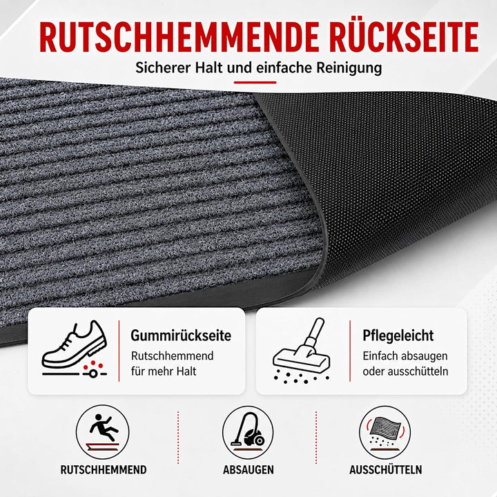 Fussmatte Grau 60x80 cm – Robuste, rutschfeste Schmutzfangmatte für Innen- und Aussenbereich - saugf