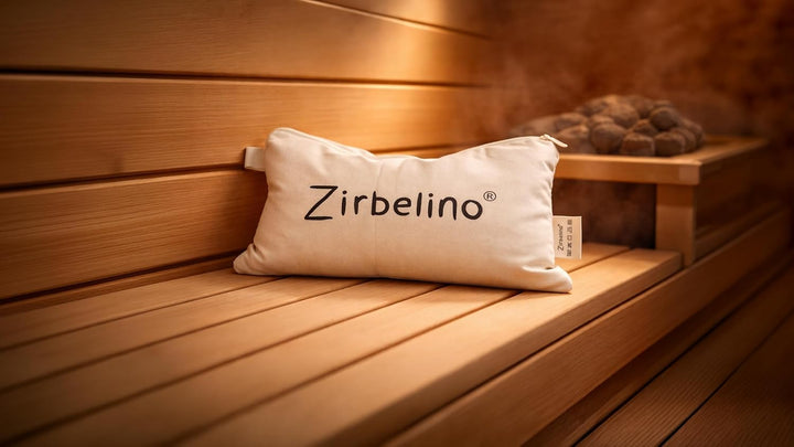 Zirbelino Sauna-Zirbenkissen 28x16cm - aus Baumwolle - mit sehr harzreichen Zirbenspänen - für Badez