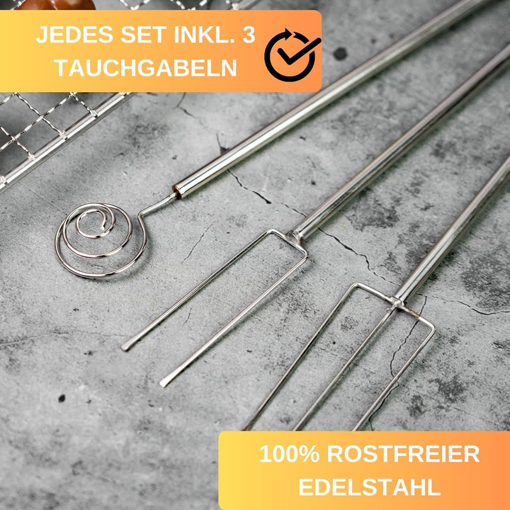 Premium Pralinen Set 5 Teilig - 100 Tage risikofrei testen - Abtropfgitter, 3 Tauchgabeln, Pralinenf