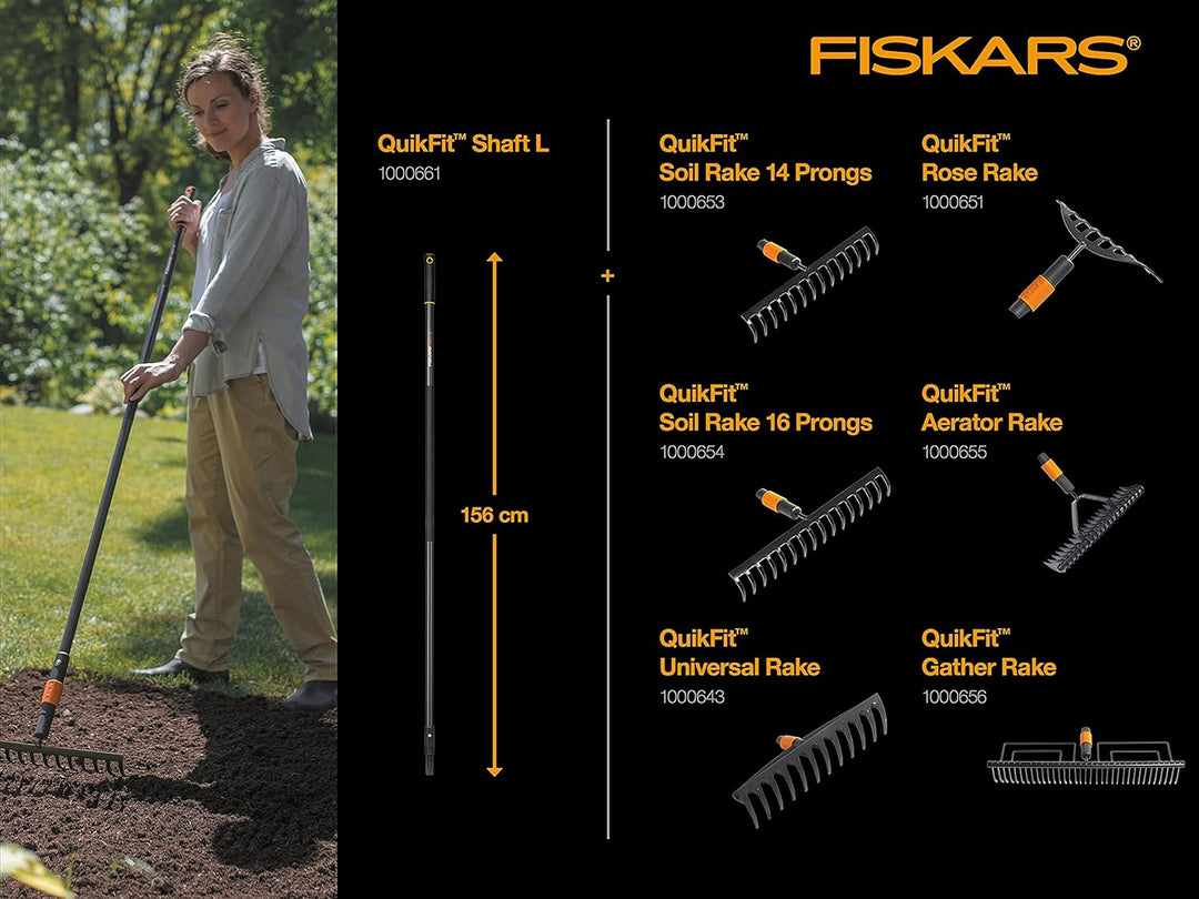 Fiskars Rasenrechen mit 35 Zinken, Werkzeugkopf, Breite: 57 cm, Gehärtete Stahlzinken, Schwarz, Quik