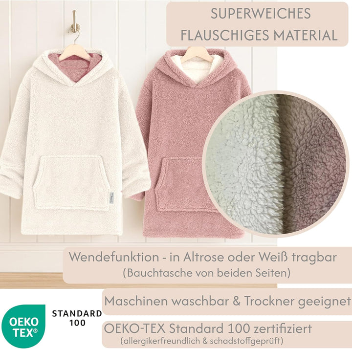 Hoodie Decke mit Ärmeln - Sherpa Wende Deckenpullover Oversize Kuscheldecke zum anziehen Kuschelponc