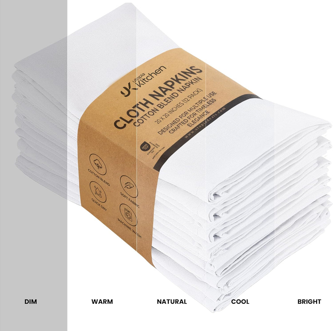 Utopia Kitchen Stoffservietten [12er Pack, Weiss] 50x50 cm Waschbare Tischservietten für Hotel, Mitt