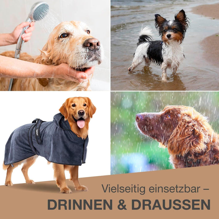 FLUFFINO Hundebademantel Dunkelblau Gr. M | Soft, saugstark, waschbar, schnell trocknend | Tierhandt