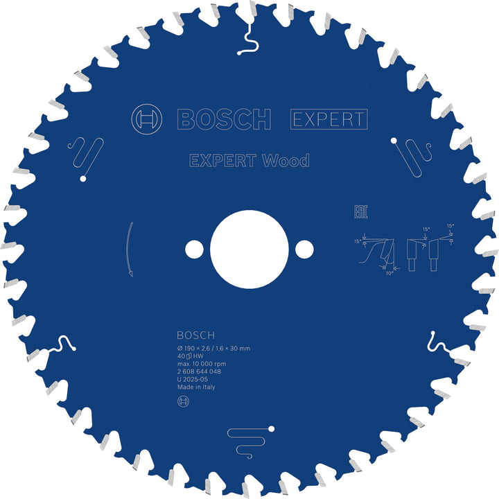 Bosch Professional 1x Kreissägeblatt Expert for Wood (Holz, Sägeblatt Ø 190 x 30 x 2,6 mm, 40 Zähne,